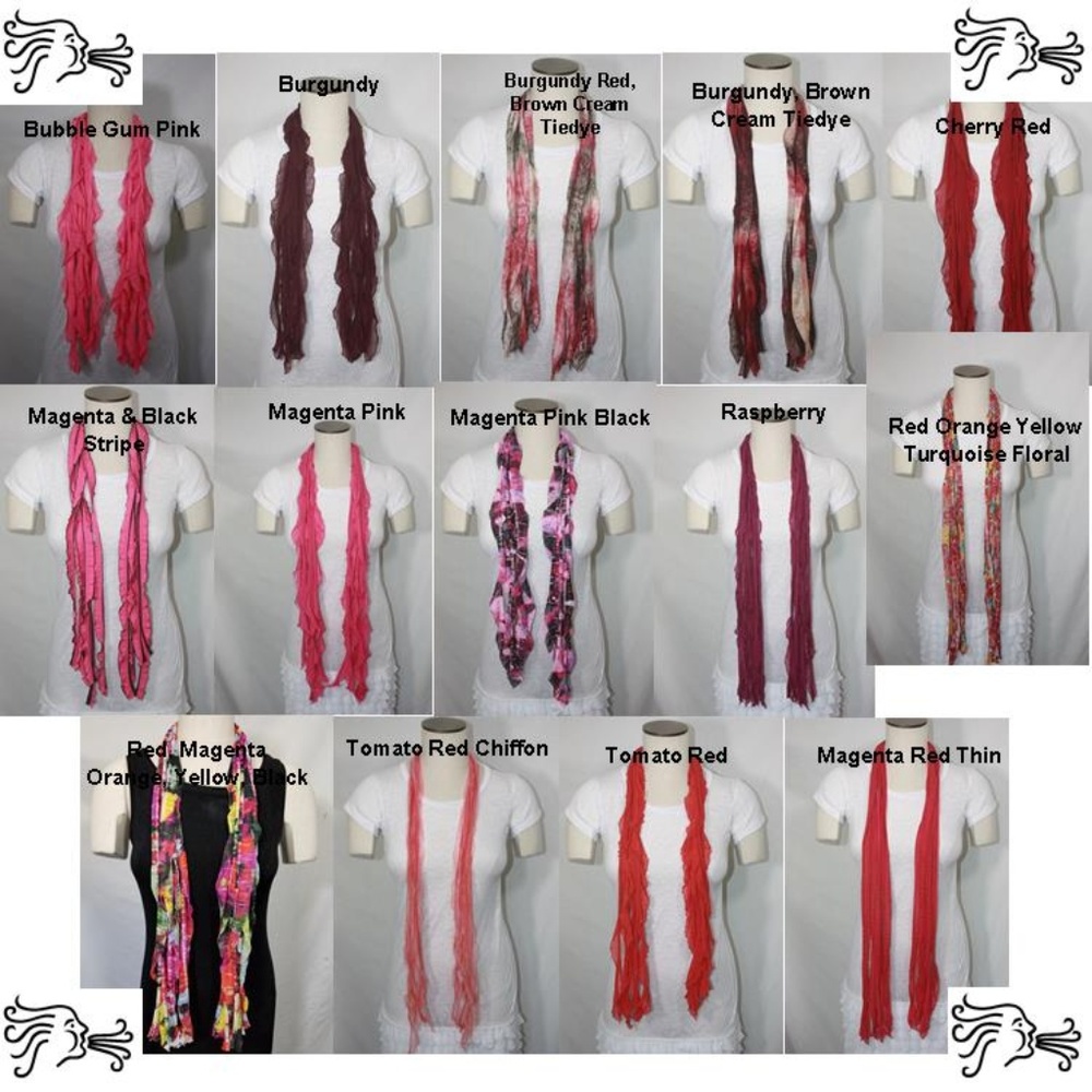 Red and Magenta Solid & Patterned Scarf Accessory